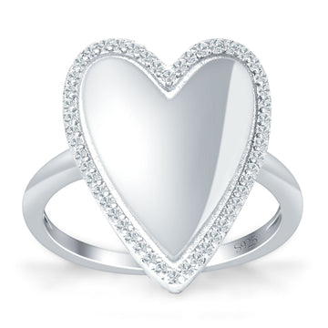 Heart 20.4mm Halo Cubic Zirconia Promise Ring 925 Sterling Silver Wholesale